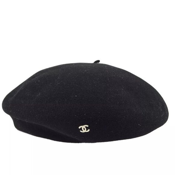 Chanel Black Hat Beret Small Good 161808 - Picture 1 of 7
